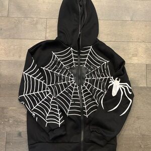 Black Hoodie with White Spider Web Design